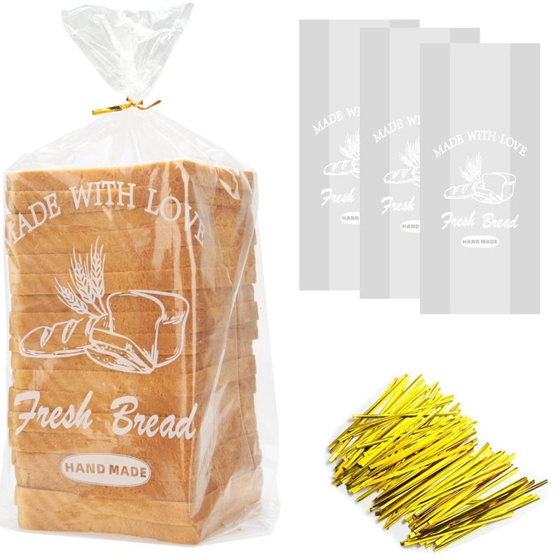 Cupplation Bread Loaf Packing Bags with Ties, Printed Large Bakery Homemade Bread Plastic Bags, 8â€ x 4â€ x 18â€,40 Pack, Printed Container Reusable Adjustable - Image 1