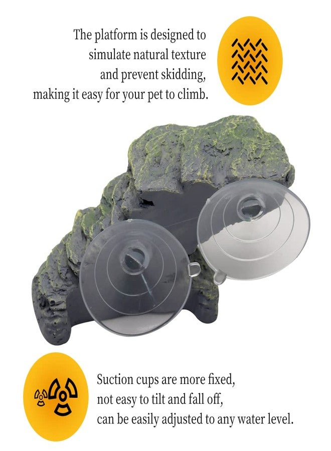 APlayfulBee Turtle Basking Platform with Strong Suction Cups，Fish Tank Aquarium Tortoise Climbing Platform , Reptile Climbing Shale Resin Step Ledge Stone Aquarium Ornament Rock Float Resting Terrace for Frogs - Image 3