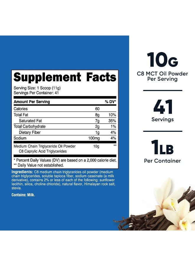 Nutricost مسحوق زيت MCT C8 1LB (16oz) بنكهة الفانيليا - 95% مسحوق زيت MCT C8، الأفضل للحمية الكيتونية، غير معدّل وراثيًا، خالي من الغلوتين - Image 2