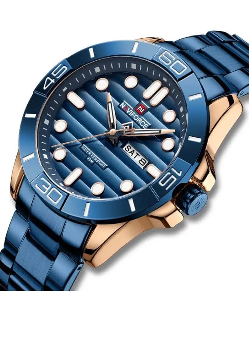 NAVIFORCE ساعة NAVIFORCE للرجال مقاومة للماء من الفولاذ المقاوم للصدأ كوارتز عرض التقويم الأسبوعي ساعة كاجوال للرجال NF9198 - Image 2