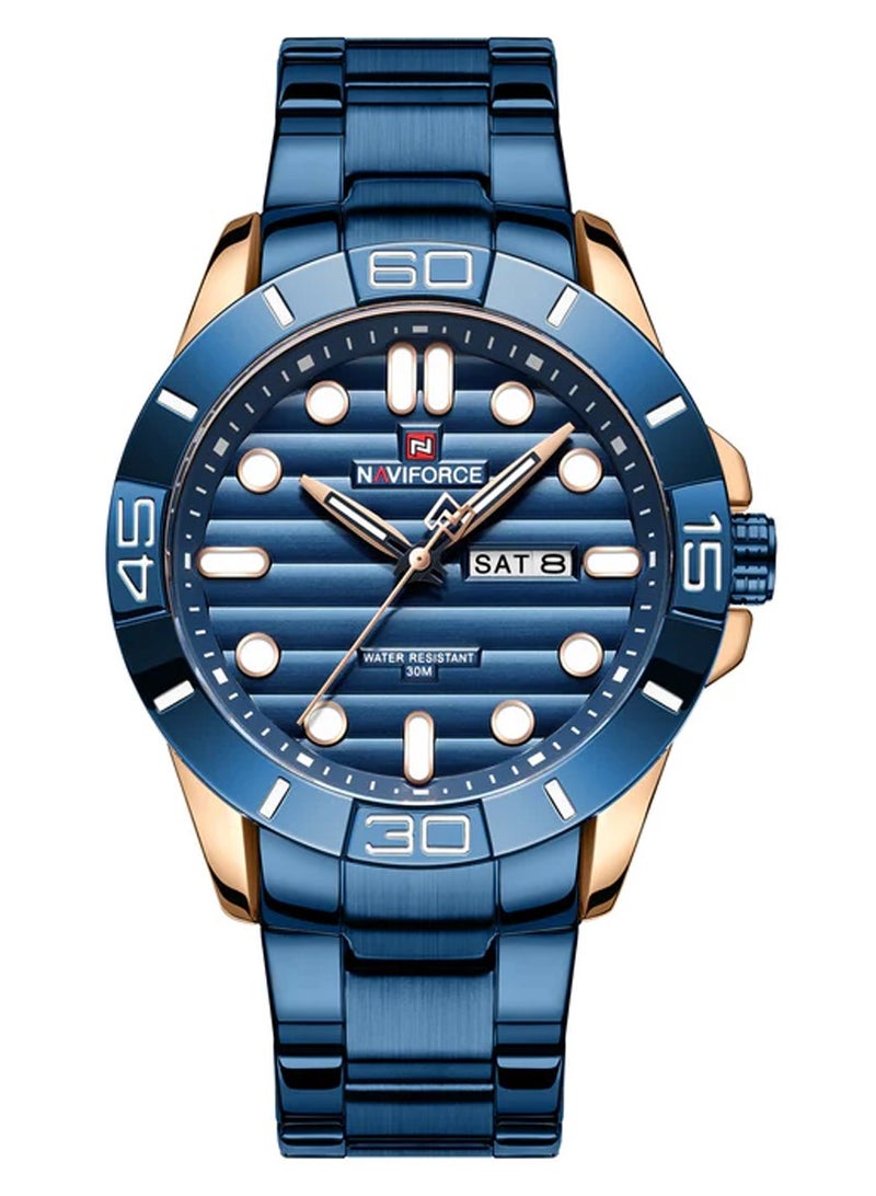 NAVIFORCE ساعة NAVIFORCE للرجال مقاومة للماء من الفولاذ المقاوم للصدأ كوارتز عرض التقويم الأسبوعي ساعة كاجوال للرجال NF9198 - Image 1
