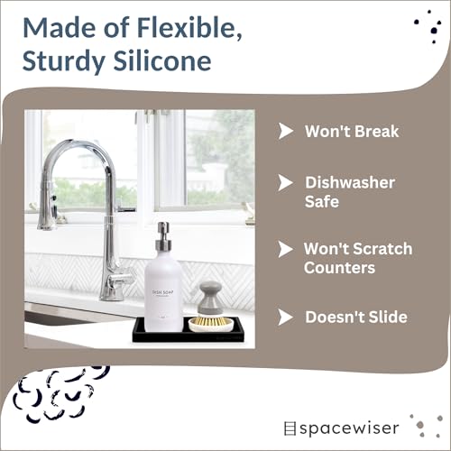 Spacewiser Countertop and Vanity Tray – Small 7.7” Silicone Tray, Soap Dispenser Trays, Bathroom Trays, Kitchen Soap Holder Sink Organizer Counter Caddy for Soaps Bottle Keys, Sponge Holder Dish Black - Image 4