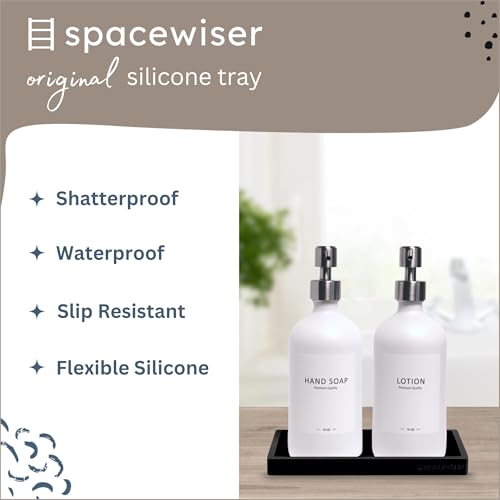 Spacewiser Countertop and Vanity Tray – Small 7.7” Silicone Tray, Soap Dispenser Trays, Bathroom Trays, Kitchen Soap Holder Sink Organizer Counter Caddy for Soaps Bottle Keys, Sponge Holder Dish Black - Image 2