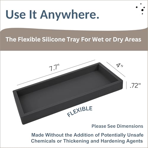 Spacewiser Countertop and Vanity Tray – Small 7.7” Silicone Tray, Soap Dispenser Trays, Bathroom Trays, Kitchen Soap Holder Sink Organizer Counter Caddy for Soaps Bottle Keys, Sponge Holder Dish Black - Image 3
