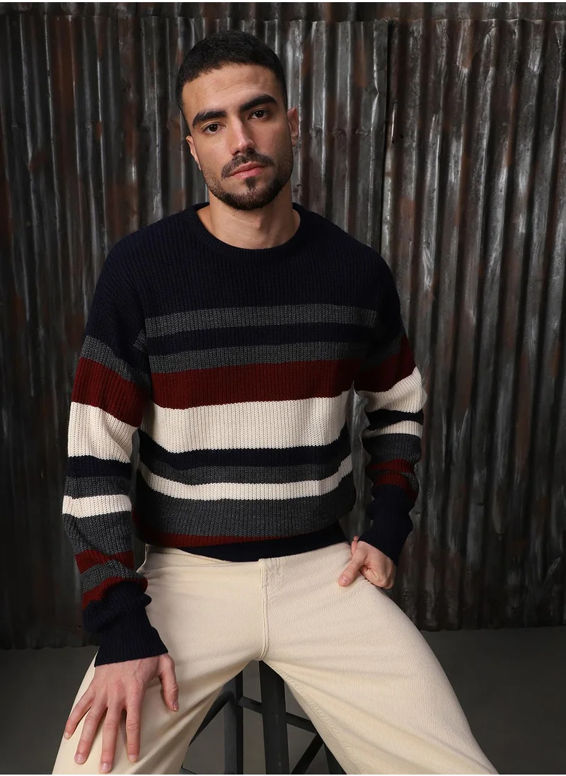 هاي ستار Men's Multicoloured 100% Acrylic Solid Regular Fit Sweater