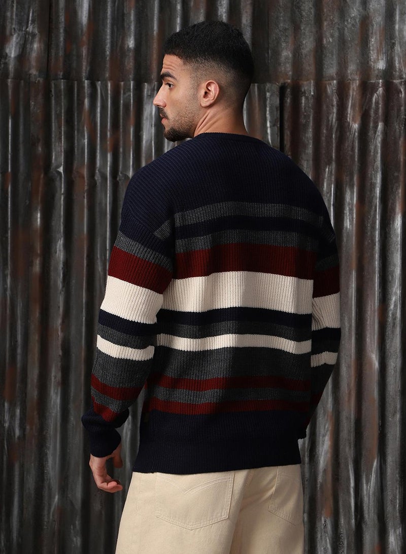 HIGH STAR Men's Multicoloured 100% Acrylic Solid Regular Fit Sweater  - Image 3