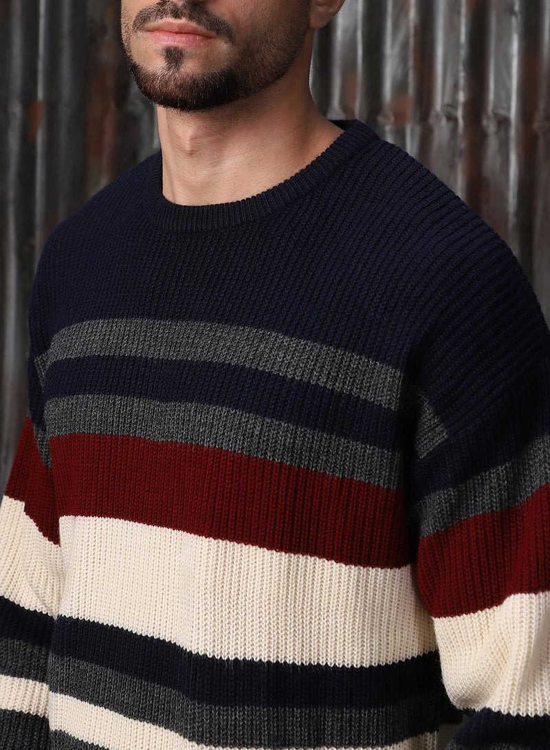 HIGH STAR Men's Multicoloured 100% Acrylic Solid Regular Fit Sweater  - Image 5