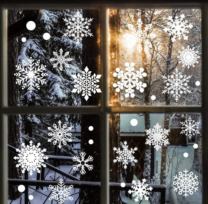 FLY SPRAY Christmas Snowflakes Window Clings 294pcs Christmas Decorations White Winter Wonderland Snowflake Stickers Decal Holiday Frozen Theme Party Ornaments Supplies for Windows Glass Doors 