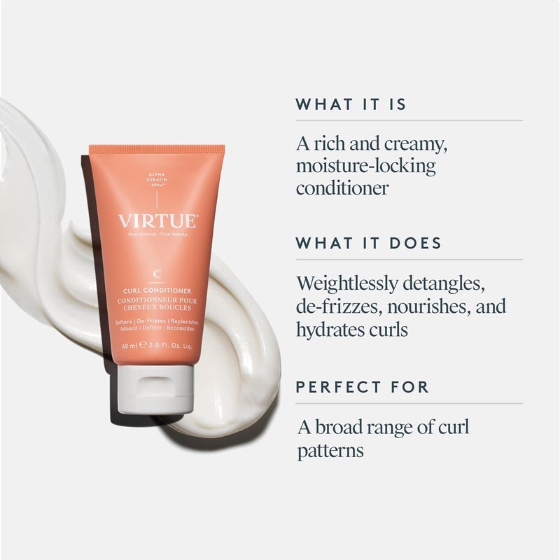 Virtue Curl Conditioner with Jojoba Oil  Hydrating & Frizz Control  Repairs Curly Hair  SulphateFree & Colour Safe  60 ml - Image 1