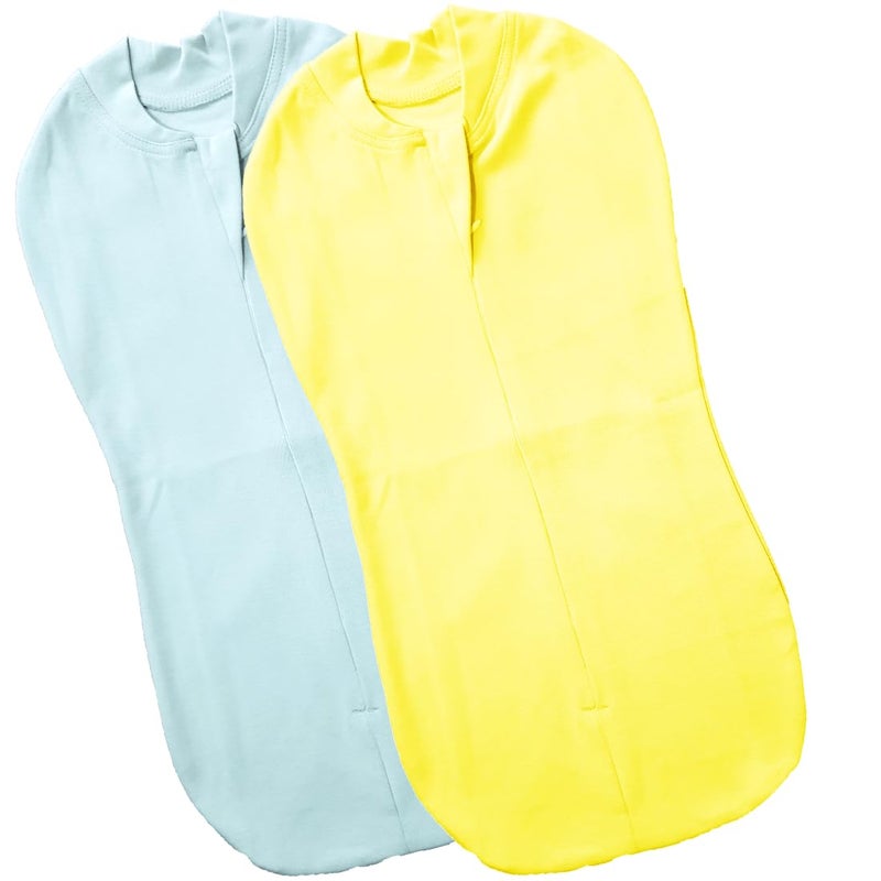 MammaChamp Zipper Swaddle POD Sleeping Bag Blankets Wrap Sack for Newborn Infant Baby 03 Months Packof 2 Light BlueYellow