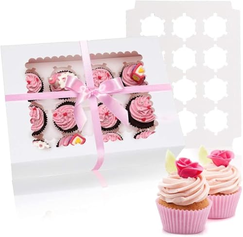 Rarapop 25 Pack Cupcake Boxes Hold 12 Standard Cupcakes, Food Grade Cupcake Holders Bakery Carrier Boxes with Windows and Inserts for Cupcakes, Muffins and Pastries - Image 1