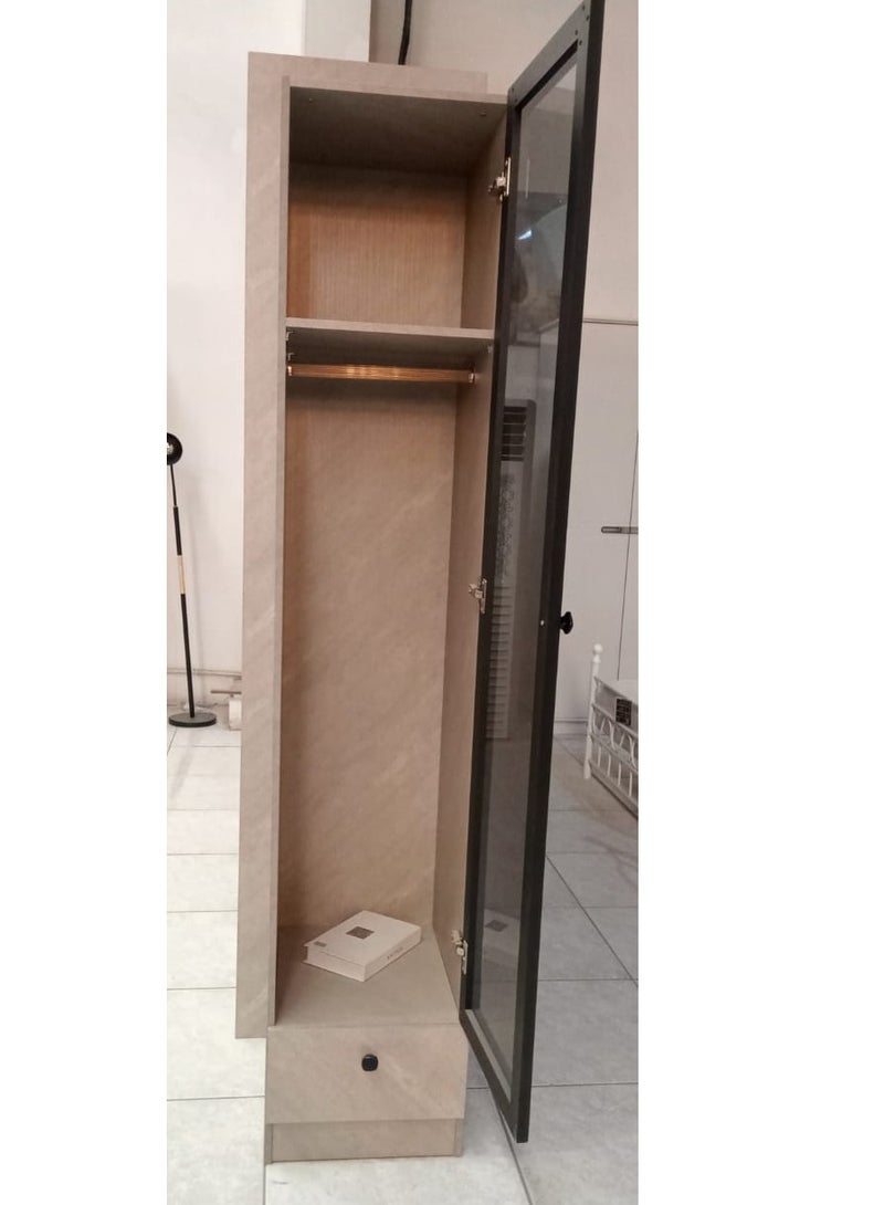 Generic WARDROBE SINGLE DOOR WITH GLASS, DRESS HANGER, ONE SHELF, ONE DRAWER 200*40*50 CM  - Image 2