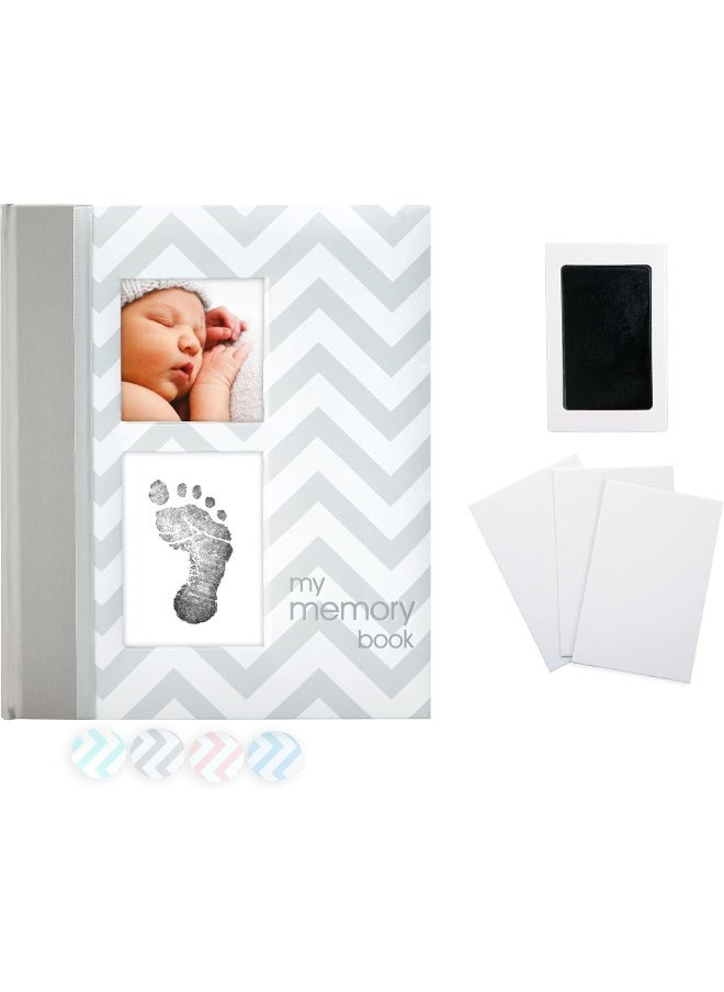 pearhead Pearhead First 5 Years Chevron Baby Memory Book, Clean-Touch Baby Safe Ink Pad for Baby’s Handprint or Baby’s Footprint, Gender Neutral Baby Milestone And Pregnancy Book, Gray  - Image 1