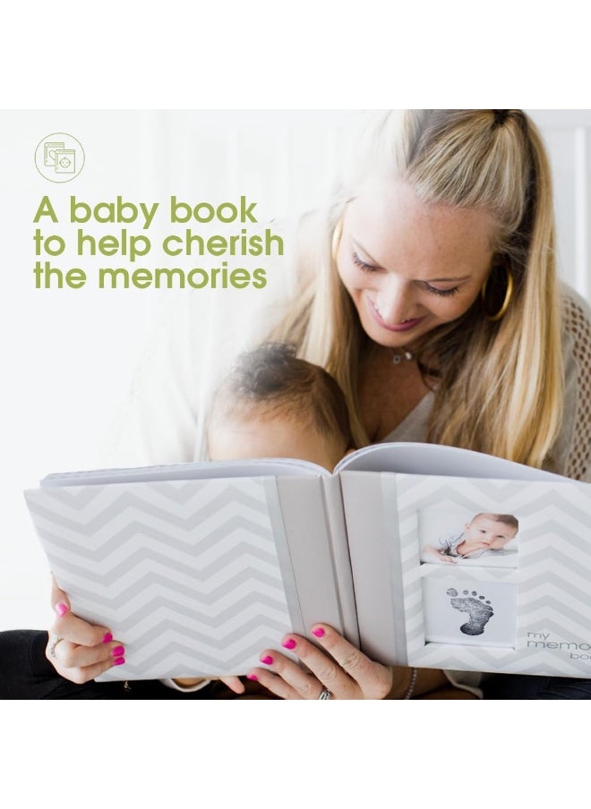 pearhead Pearhead First 5 Years Chevron Baby Memory Book, Clean-Touch Baby Safe Ink Pad for Baby’s Handprint or Baby’s Footprint, Gender Neutral Baby Milestone And Pregnancy Book, Gray  - Image 3