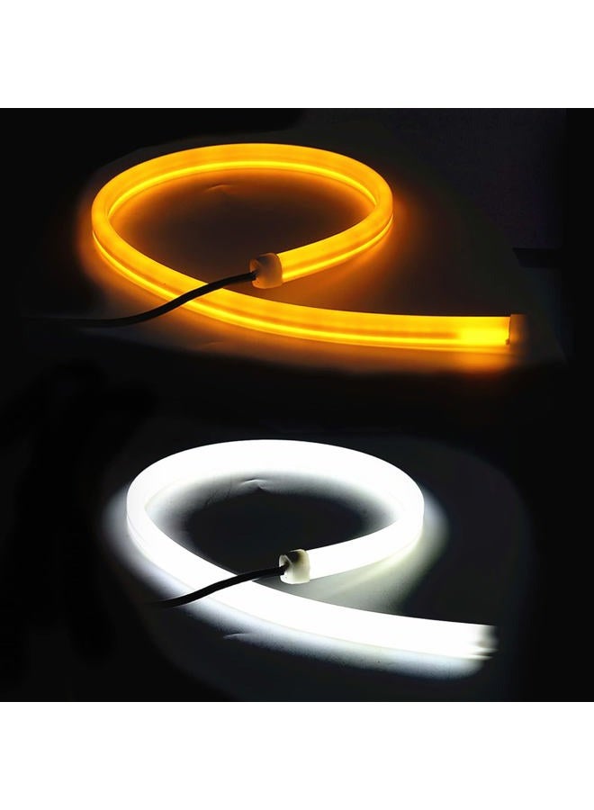 Ourbest Led Flexible Soft Daytime Running Lights, 12V DRL Switchback Glow Light Strip Lights Decorative Lamp for Car Dual Color Waterproof - White/Yellow (60CM 24inch 2Pcs) - Image 2