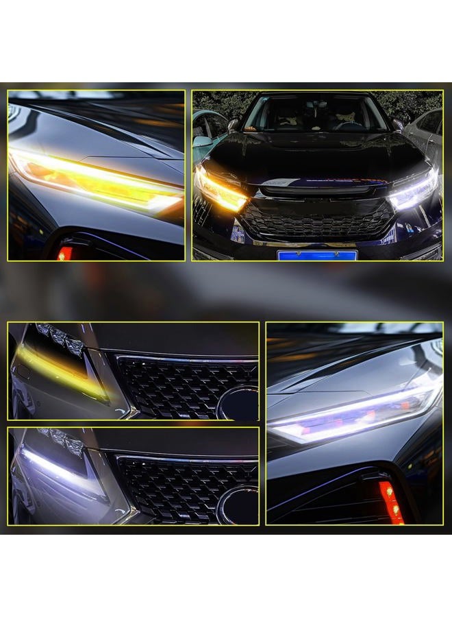 Ourbest Led Flexible Soft Daytime Running Lights, 12V DRL Switchback Glow Light Strip Lights Decorative Lamp for Car Dual Color Waterproof - White/Yellow (60CM 24inch 2Pcs) - Image 4