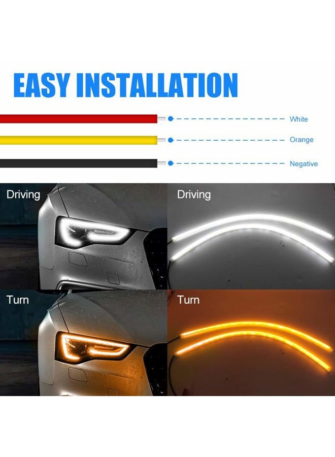 Ourbest Led Flexible Soft Daytime Running Lights, 12V DRL Switchback Glow Light Strip Lights Decorative Lamp for Car Dual Color Waterproof - White/Yellow (60CM 24inch 2Pcs) - Image 3
