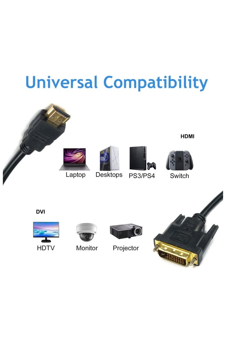كابل عالي السرعة HDMI إلى DVI بطول 1.5 متر، دقة Full HD 1080P من ذكر إلى ذكر، صورة مستقرة، محول فيديو مع شريحة مدمجة ليس من السهل الصدأ، لأجهزة الكمبيوتر المحمولة والكمبيوتر الشخصي والشاشة، نقل إشارة أكثر استقرارًا - أسود - Image 3