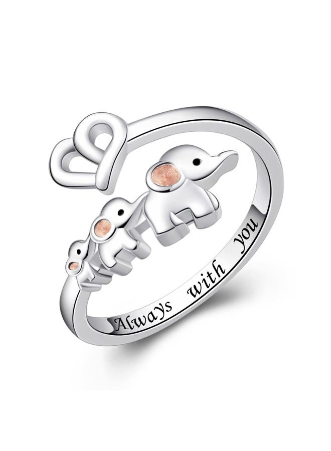 ACJNA 925 Sterling Silver Elephant Ring Mother Daughter Open Love Ring Rose Gold Heart Finger Adjustable Engraved Rings Jewelry for Women Wife Mom Nana Girls Gifts, 3-elephant, Cubic Zirconia - Image 1