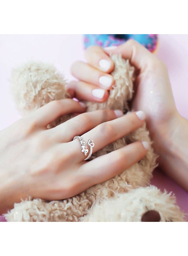 ACJNA 925 Sterling Silver Elephant Ring Mother Daughter Open Love Ring Rose Gold Heart Finger Adjustable Engraved Rings Jewelry for Women Wife Mom Nana Girls Gifts, 3-elephant, Cubic Zirconia - Image 5