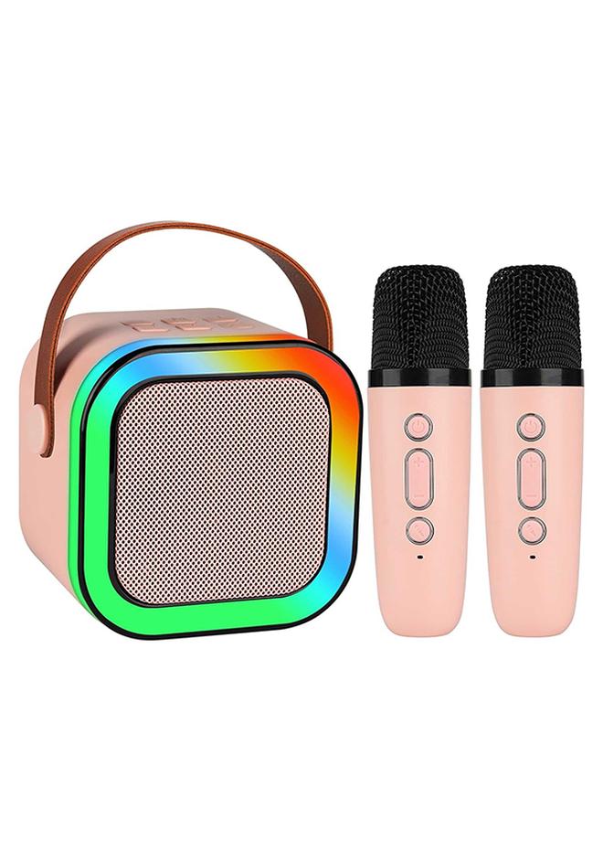 Toyland Mini Karaoke Speaker for Kids, Portable Bluetooth Speaker with 2 Wireless Microphones & LED Lights, Perfect Gift for Kids Boys & Girls -Pink - Image 1
