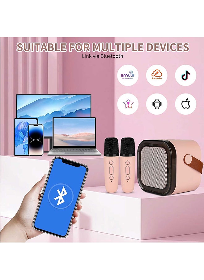 Toyland - Mini Karaoke Speaker for Kids, Portable Bluetooth Speaker with 2 Wireless Microphones & LED Lights, Perfect Gift for Kids Boys & Girls -Pink - Image 1