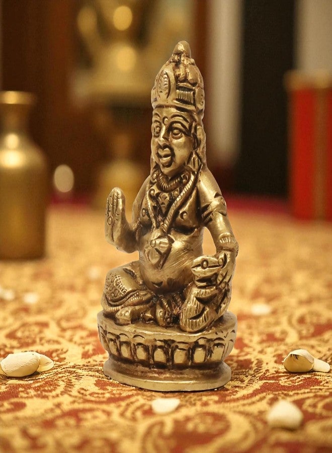 SHANTI تمثال شانتي المصنوع من النحاس الخالص 100%، يجسد الإله كوبير/كوبيرا، إله الثروة والازدهار، مناسب لتزيين المعابد والمنازل. الارتفاع: 2.13 بوصة - Image 2