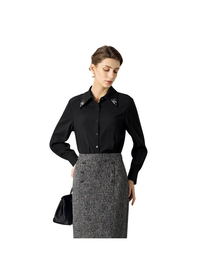 Yanyee Women's Professional Elegant Long Sleeve Shirt Autumn High-end Light Mature Slim Fit Top Gray S - Image 2