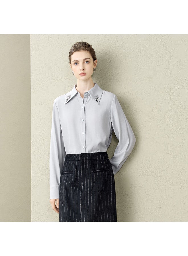 Yanyee Women's Professional Elegant Long Sleeve Shirt Autumn High-end Light Mature Slim Fit Top Gray S - Image 1
