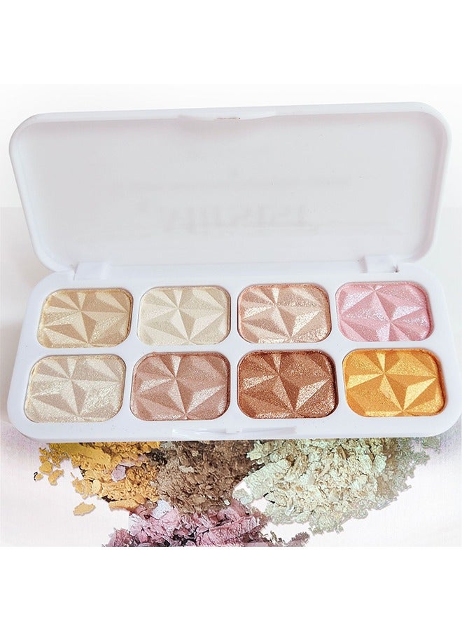 إيلهو 8 ألوان من الماس لوحة هايلايتر ، توهج طبيعي احترافي هايلايتر للوجه ومصابيح كونتور كونسيلر هايلايتر بوليت بودرة تدوم خفيفة الوزن - Image 1