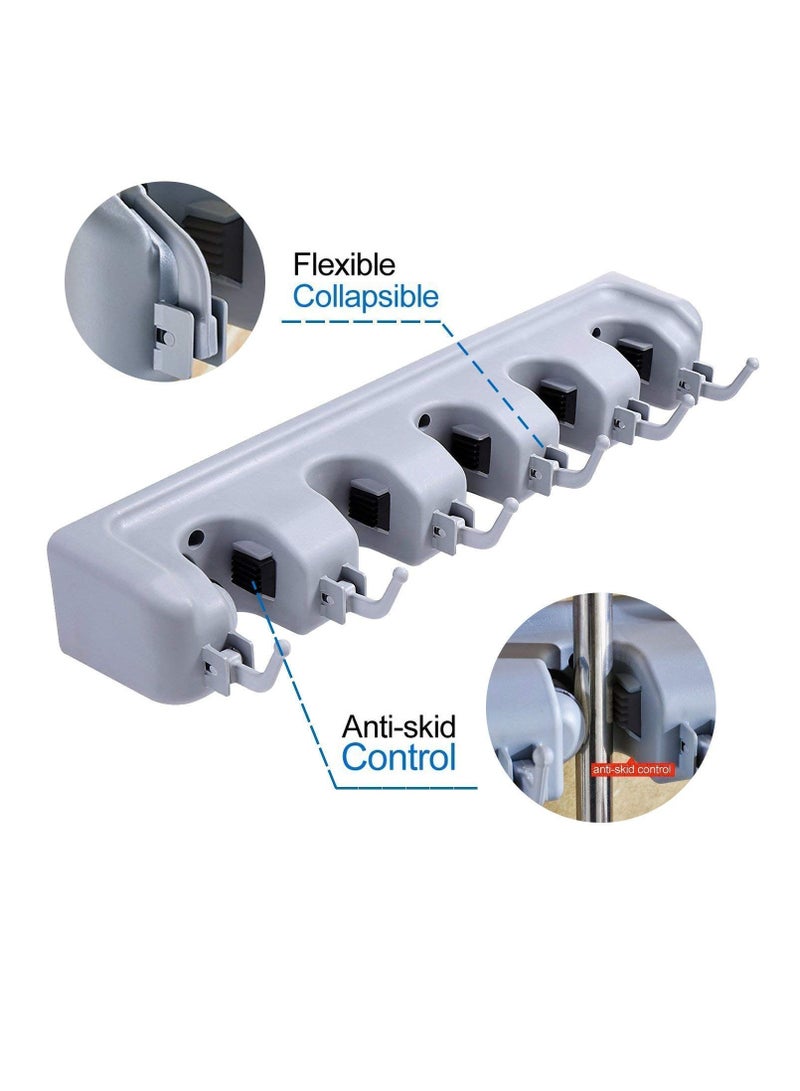 ELTRAZONE "ABS Plastic Multipurpose Wall-Mounted Magic Holder – 5 Slot Broom and Mop Organizer with 6 Hooks for Kitchen and Garden Storage" - Image 4