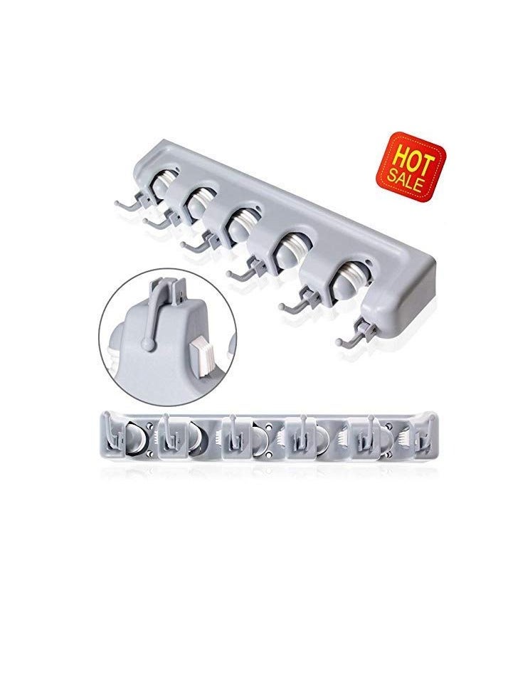 ELTRAZONE "ABS Plastic Multipurpose Wall-Mounted Magic Holder – 5 Slot Broom and Mop Organizer with 6 Hooks for Kitchen and Garden Storage" - Image 2