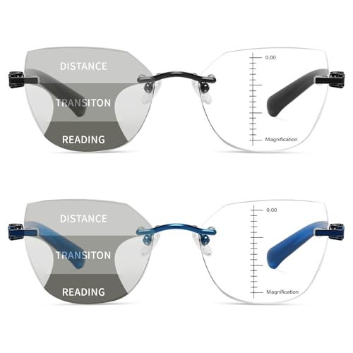 Kafirlo Progressive Multifocal Reading Glasses Women No Line Multifocus Transition Blue Light Blocking Computer Rimless Frame Reader Multi Focus Stylish Designer Lady Lightweight Cateye Eyeglass 2.25 - Image 2