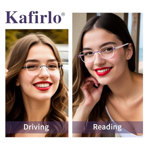 Kafirlo Progressive Multifocal Reading Glasses Women No Line Multifocus Transition Blue Light Blocking Computer Rimless Frame Reader Multi Focus Stylish Designer Lady Lightweight Cateye Eyeglass 2.25 - Image 5