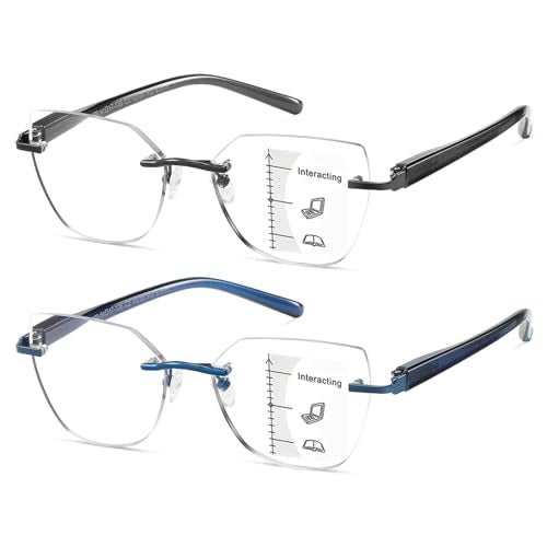 Kafirlo Progressive Multifocal Reading Glasses Women No Line Multifocus Transition Blue Light Blocking Computer Rimless Frame Reader Multi Focus Stylish Designer Lady Lightweight Cateye Eyeglass 2.25 - Image 1