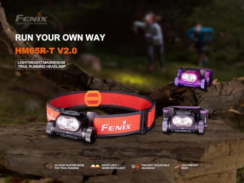 fenix مصباح رأس فينيكس HM65R-T V2.0 للجري، 1600 لومن ضوء أبيض وضوء دافئ مزدوج، قابل لإعادة الشحن عبر USB-C، خفيف الوزن مع وقت تشغيل طويل للجري في المسارات، مع منظم (أسود) - Image 2