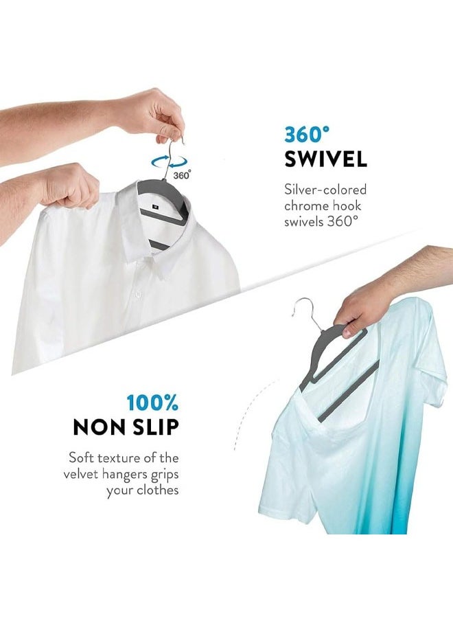 D'HOME 100-Pcs Non-Slip Velvet Suit Hangers - Ultra Thin Space Saving 360 Degree Swivel Hook Strong and Durable Clothes Hangers Hold Up-to 10 Lbs, for Coats, Jackets, Pants, Dress Clothes (100, Grey)  - Image 3