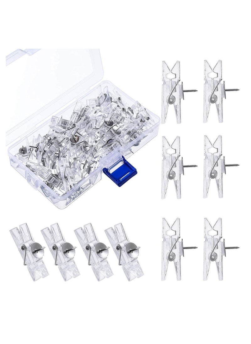 Y&D - Photo Clips, 50 Pieces Mini Transparent Plastic Push Pins Tacks Thumbtacks Clothespins Decorative Craft Paper Clips for Cork Boards Artworks Notes Photos (Clear Color) - Image 1