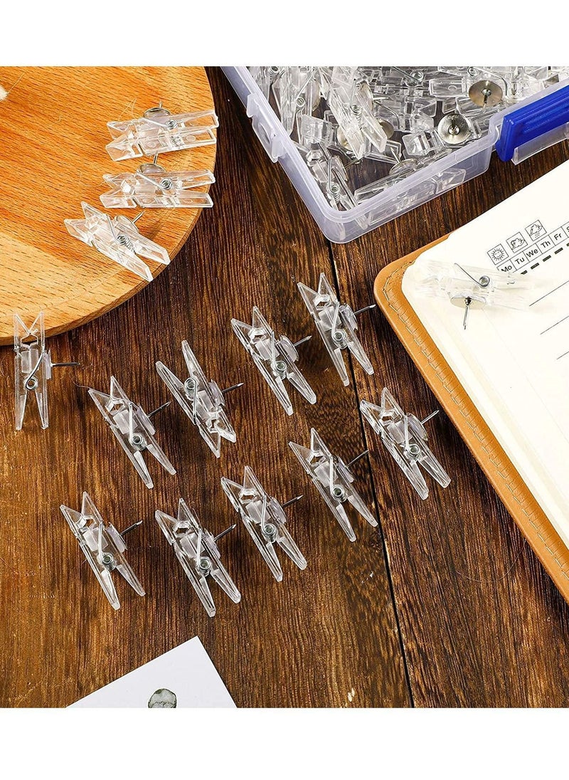 Y&D - Photo Clips, 50 Pieces Mini Transparent Plastic Push Pins Tacks Thumbtacks Clothespins Decorative Craft Paper Clips for Cork Boards Artworks Notes Photos (Clear Color) - Image 1