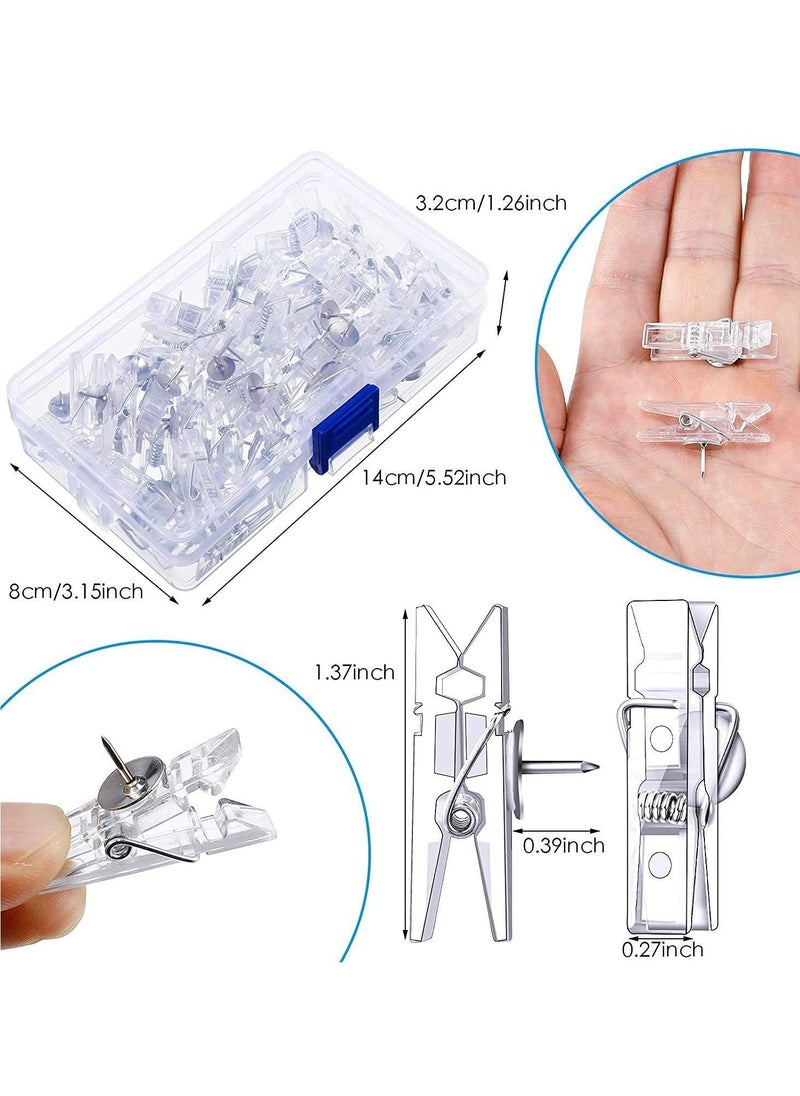 Y&D - Photo Clips, 50 Pieces Mini Transparent Plastic Push Pins Tacks Thumbtacks Clothespins Decorative Craft Paper Clips for Cork Boards Artworks Notes Photos (Clear Color) - Image 1