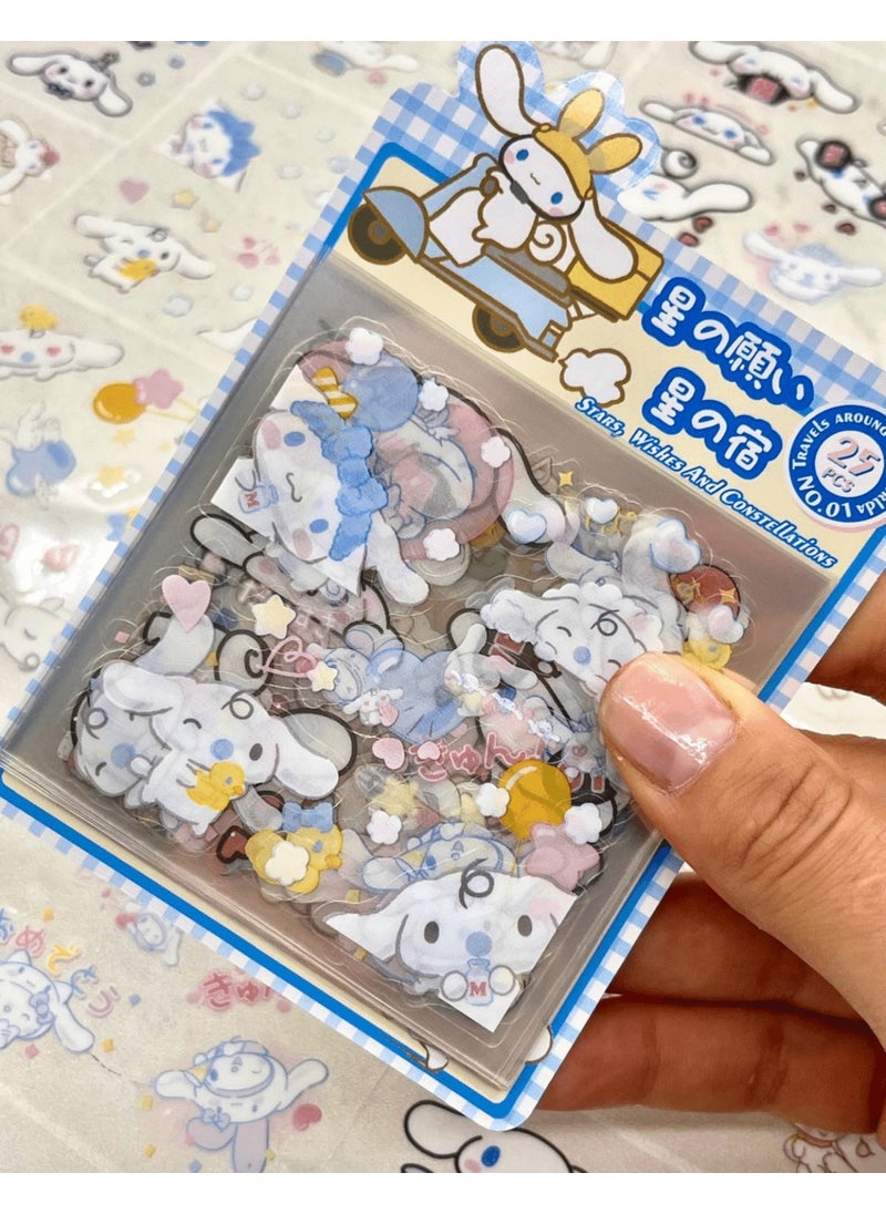 Kağıt Gemi Paper Ship Sanrio Character Cinnamoroll 25 Sheets Pet Sticker Set Blue  - Image 1