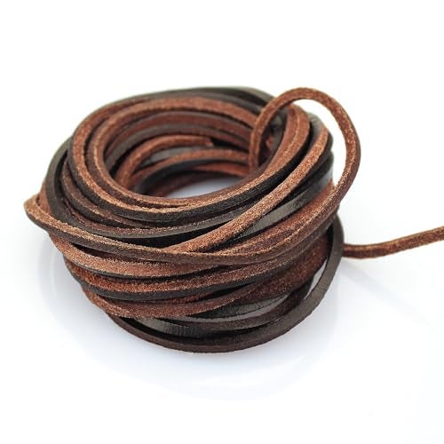 LolliBeads (TM) 3mm Flat Genuine Leather Strip Cord Braiding String Dark Brown Espresso (5 Yards) - Image 1