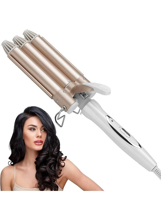 ELTRAZONE Gold 3-Barrel Curling Iron: 1-Inch Triple Barrel Hair Waver for Stunning Mermaid Beach Waves, Adjustable Temperature Ceramic Tourmaline Curler - Image 1