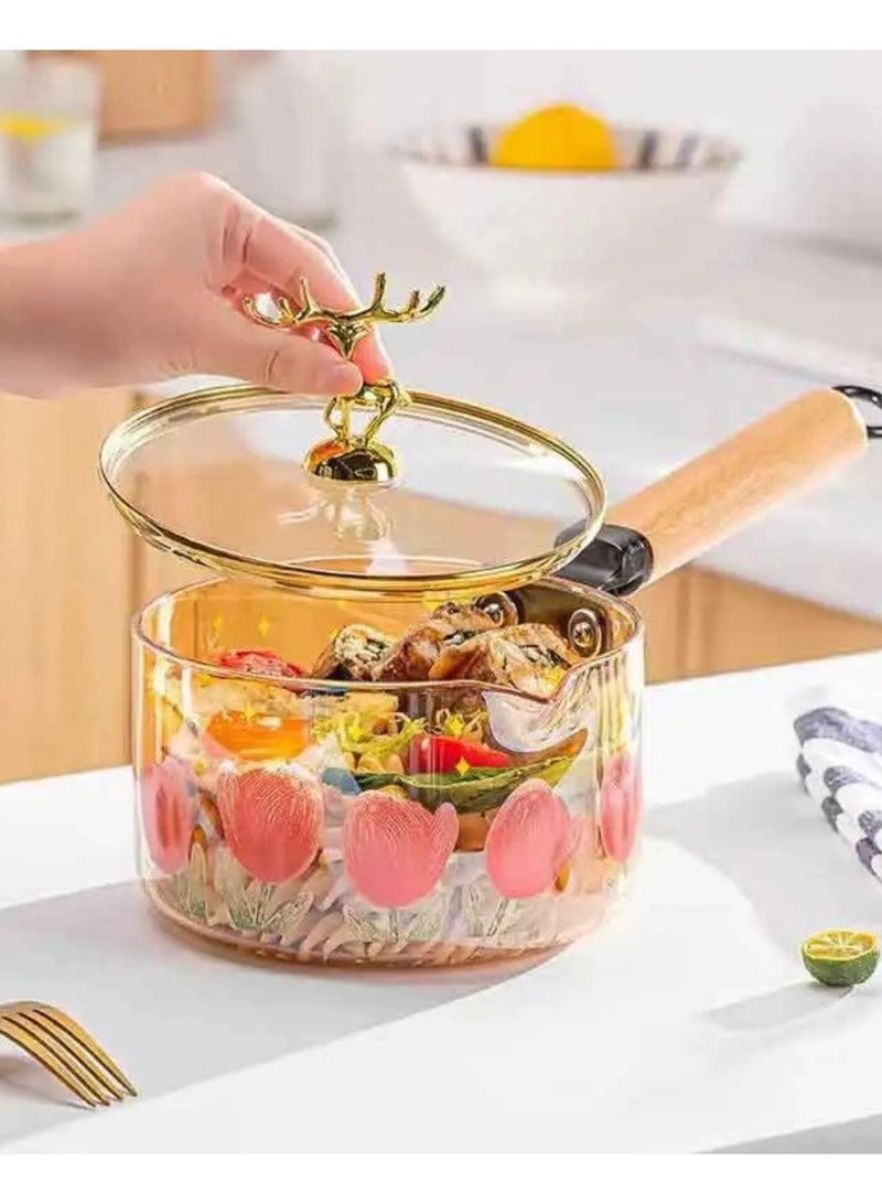 Amber Pyrex Casserole with Deer Lid & Wooden Handle – Rose Design – 1.8L Capacity - Image 4