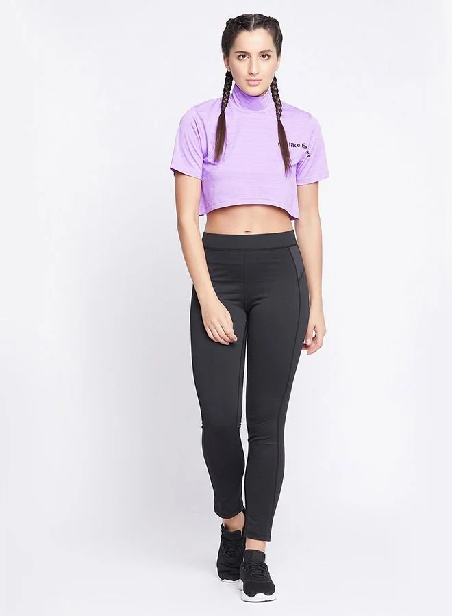 كلوفيا Clovia Comfort Fit Text Print Turtleneck Active Crop Top in Lilac