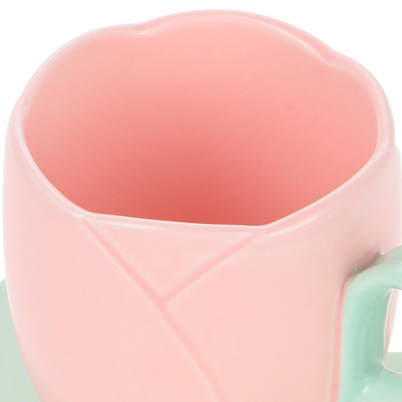 Retro Blush Ceramic Coffee Mug with Saucer Floral Porcelain Drinkware Set - Image 4