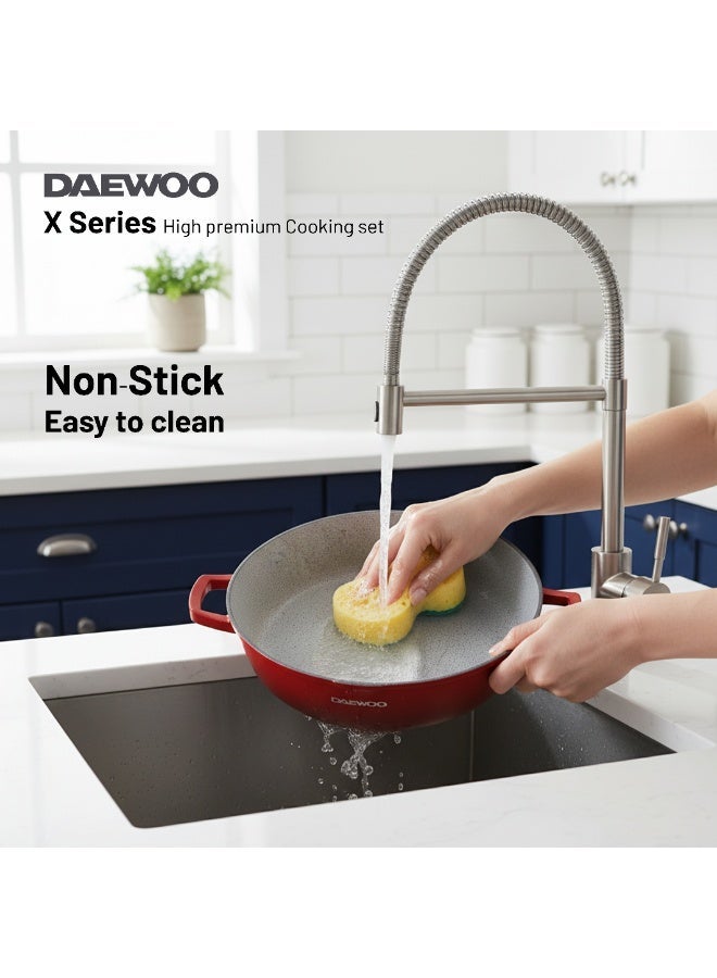 Daewoo 28cm Die-Cast Aluminum Frying Pan, Non-Stick Granite Stone Coating, Full Induction Base, Oven-Safe, Bakelite Handle , Red, Chemical-Free - Image 4