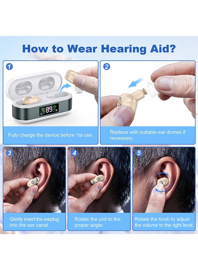 Chixing Hearing Aids Rechargeable for Seniors & Adults, Noise Cancelling Hearing Amplifiers, Charging Case & Volume Control (Beige)  - Image 4