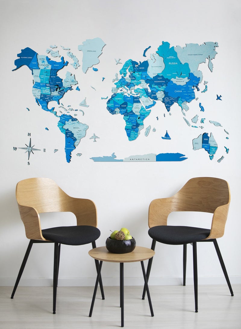 Enjoy The Wood 3D Wooden World Map - Azure Finish, Stunning Wall Decor for Home, Kitchen, or Office - Perfect Gift Idea for Any Occasion, Easy to Assemble and Hang, Ideal for Travel Enthusiasts and Decor Lovers  - Image 1