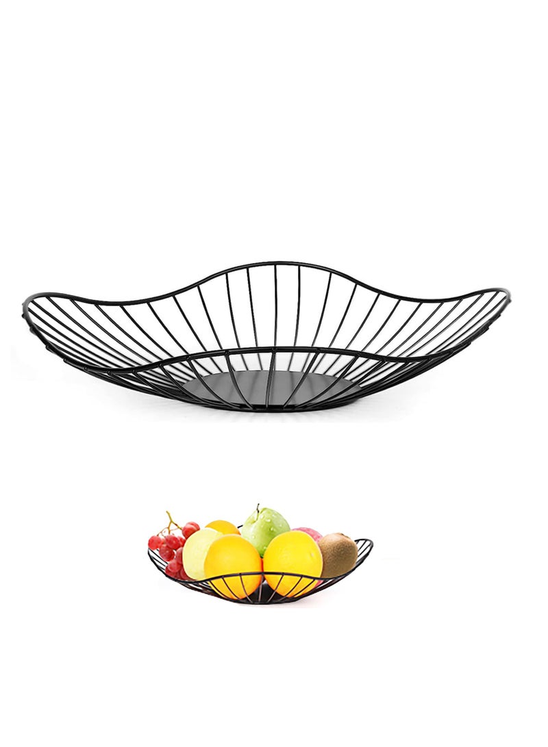 Suntown وعاء فواكه أسود حديث مسطح، حامل فواكه للتخزين، أوعية فواكه سلكية بسيطة لمطبخ، ديكور منزلي، سطح الطاولة، قطعة مركزية للطاولة، 1 عبوة سوداء - Image 1